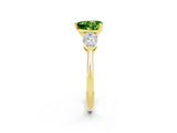 Yellow gold Three-Stone Heart Cut Peridot Ring with Pear Side Stones and Four-Prong Setting_2