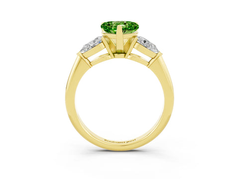Yellow gold Three-Stone Heart Cut Peridot Ring with Pear Side Stones and Four-Prong Setting_3
