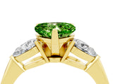 Yellow gold Three-Stone Heart Cut Peridot Ring with Pear Side Stones and Four-Prong Setting_4