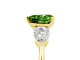 Yellow gold Three-Stone Heart Cut Peridot Ring with Pear Side Stones and Four-Prong Setting_5
