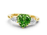 Yellow gold Three-Stone Heart Cut Peridot Ring with Pear  Side Stones in Four-Prong Setting_12