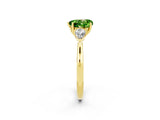 Yellow gold Three-Stone Heart Cut Peridot Ring with Pear  Side Stones in Four-Prong Setting_14