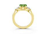 Yellow gold Three-Stone Heart Cut Peridot Ring with Pear  Side Stones in Four-Prong Setting_15