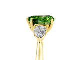 Yellow gold Three-Stone Heart Cut Peridot Ring with Pear  Side Stones in Four-Prong Setting_17