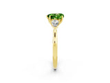 Yellow gold Three-Stone Heart Cut Peridot Ring with Pear  Side Stones in Four-Prong Setting_38