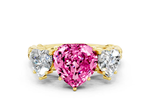 Yellow gold Three-Stone Heart Cut Pink Sapphire Braided Band Ring with Four-Prong Setting_36