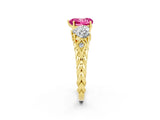 Yellow gold Three-Stone Heart Cut Pink Sapphire Braided Band Ring with Four-Prong Setting_38