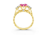 Yellow gold Three-Stone Heart Cut Pink Sapphire Braided Band Ring with Four-Prong Setting_39