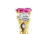Yellow gold Three-Stone Heart Cut Pink Sapphire Braided Band Ring with Four-Prong Setting_41