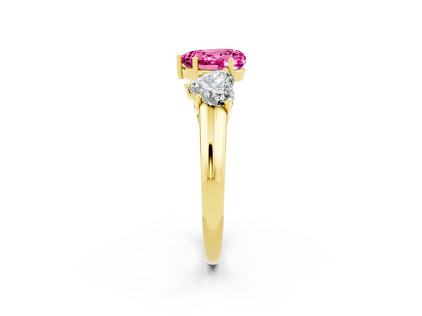 Yellow gold Three-Stone Heart Cut Pink Sapphire Engagement Ring with Prong Setting