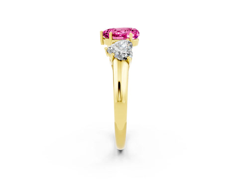 Yellow gold Three-Stone Heart Cut Pink Sapphire Engagement Ring with Prong Setting_2