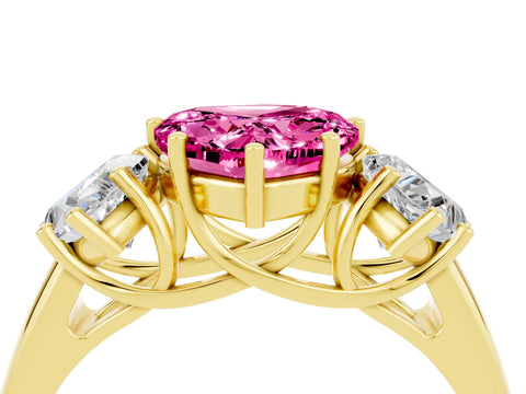 Yellow gold Three-Stone Heart Cut Pink Sapphire Engagement Ring with Prong Setting_4