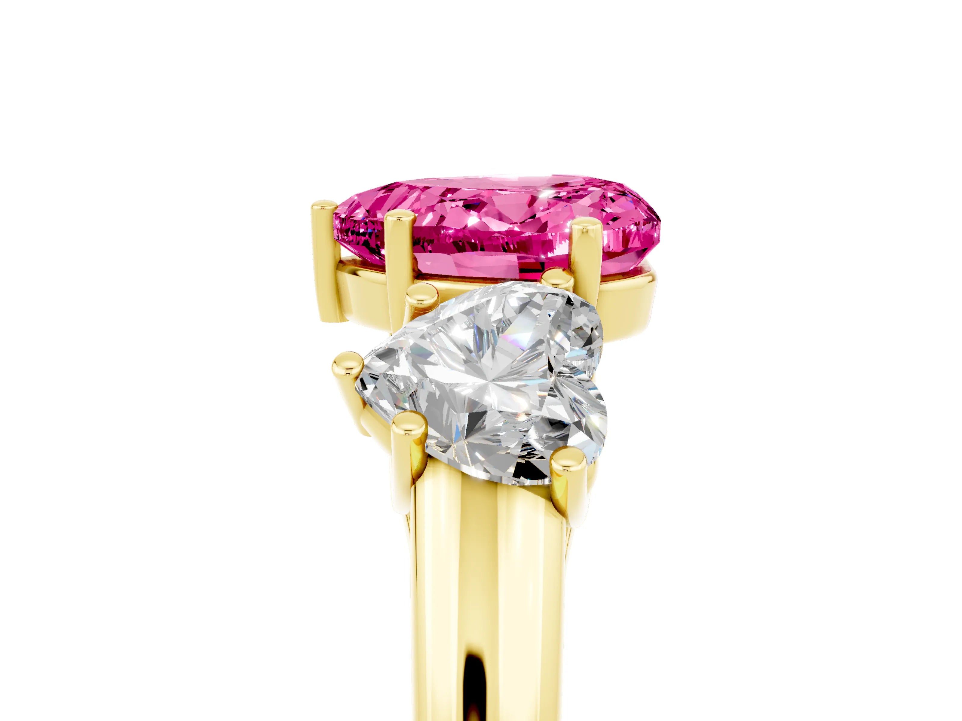 Yellow gold Three-Stone Heart Cut Pink Sapphire Engagement Ring with Prong Setting_5