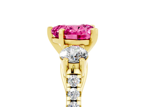 Yellow gold Three-Stone Heart Cut Pink Sapphire Pavé Band with Four-Prong Setting_29