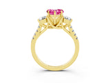 Yellow gold Three-Stone Heart Cut Pink Sapphire Pavé Band with Four-Prong Setting_39