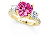 Yellow gold Three-Stone Heart Cut Pink Sapphire Pavé Band with Four-Prong Setting_49