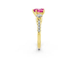 Yellow gold Three-Stone Heart Cut Pink Sapphire Pavé Band with Four-Prong Setting_50