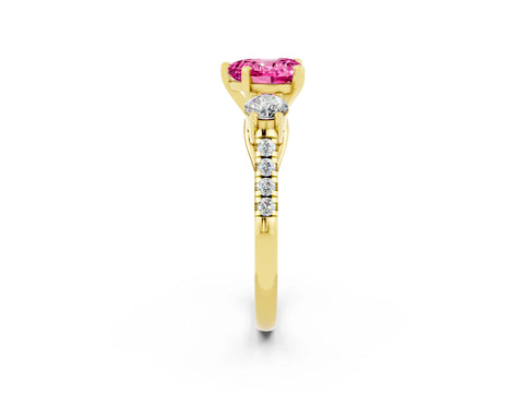 Yellow gold Three-Stone Heart Cut Pink Sapphire Pavé Band with Four-Prong Setting_50