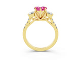 Yellow gold Three-Stone Heart Cut Pink Sapphire Pavé Band with Four-Prong Setting_51