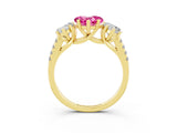 Yellow gold Three-Stone Heart Cut Pink Sapphire Ring with Pavé Band and Prong Setting_39