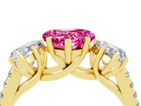 Yellow gold Three-Stone Heart Cut Pink Sapphire Ring with Pavé Band and Prong Setting_40