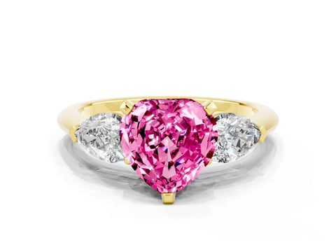 Yellow gold Three-Stone Heart Cut Pink Sapphire Ring with Pear Side Stones and Four-Prong Setting_24