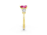 Yellow gold Three-Stone Heart Cut Pink Sapphire Ring with Pear Side Stones and Four-Prong Setting_26
