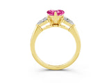 Yellow gold Three-Stone Heart Cut Pink Sapphire Ring with Pear Side Stones and Four-Prong Setting_27