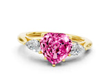 Yellow gold Three-Stone Heart Cut Pink Sapphire Ring with Pear  Side Stones in Four-Prong Setting_12