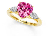 Yellow gold Three-Stone Heart Cut Pink Sapphire Ring with Pear  Side Stones in Four-Prong Setting_13