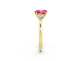 Yellow gold Three-Stone Heart Cut Pink Sapphire Ring with Pear  Side Stones in Four-Prong Setting_14