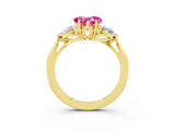 Yellow gold Three-Stone Heart Cut Pink Sapphire Ring with Pear  Side Stones in Four-Prong Setting_15
