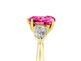 Yellow gold Three-Stone Heart Cut Pink Sapphire Ring with Pear  Side Stones in Four-Prong Setting_17