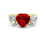 Yellow gold Three-Stone Heart Cut Ruby Braided Band Ring with Four-Prong Setting_12
