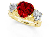 Yellow gold Three-Stone Heart Cut Ruby Braided Band Ring with Four-Prong Setting_13