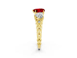 Yellow gold Three-Stone Heart Cut Ruby Braided Band Ring with Four-Prong Setting_14
