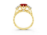 Yellow gold Three-Stone Heart Cut Ruby Braided Band Ring with Four-Prong Setting_15