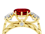 Yellow gold Three-Stone Heart Cut Ruby Braided Band Ring with Four-Prong Setting_16
