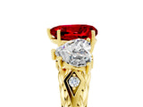 Yellow gold Three-Stone Heart Cut Ruby Braided Band Ring with Four-Prong Setting_17