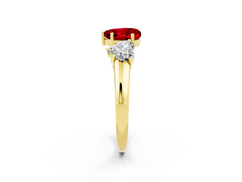 Yellow gold Three-Stone Heart Cut Ruby Engagement Ring with Prong Setting_2