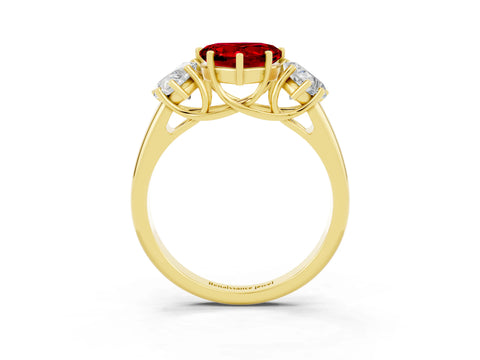 Yellow gold Three-Stone Heart Cut Ruby Engagement Ring with Prong Setting_3