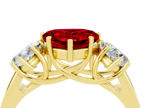 Yellow gold Three-Stone Heart Cut Ruby Engagement Ring with Prong Setting_4