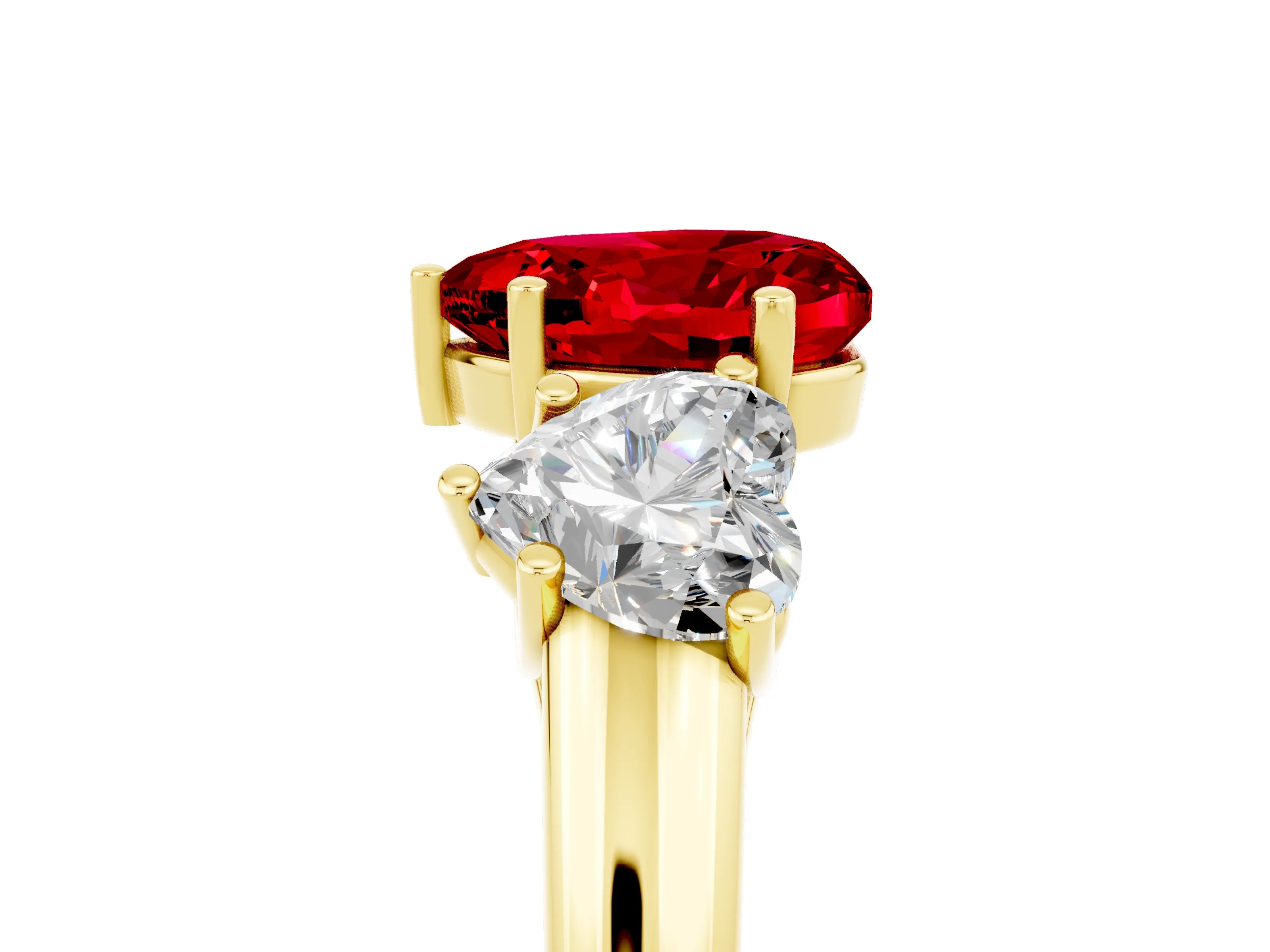 Yellow gold Three-Stone Heart Cut Ruby Engagement Ring with Prong Setting_5
