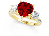 Yellow gold Three-Stone Heart Cut Ruby Pavé Band with Four-Prong Setting_1