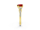 Yellow gold Three-Stone Heart Cut Ruby Pavé Band with Four-Prong Setting_2