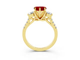 Yellow gold Three-Stone Heart Cut Ruby Pavé Band with Four-Prong Setting_3