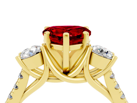 Yellow gold Three-Stone Heart Cut Ruby Pavé Band with Four-Prong Setting_4