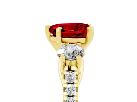 Yellow gold Three-Stone Heart Cut Ruby Pavé Band with Four-Prong Setting_5