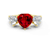 Yellow gold Three-Stone Heart Cut Ruby Ring with Pavé Band and Prong Setting_12