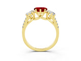 Yellow gold Three-Stone Heart Cut Ruby Ring with Pavé Band and Prong Setting_15